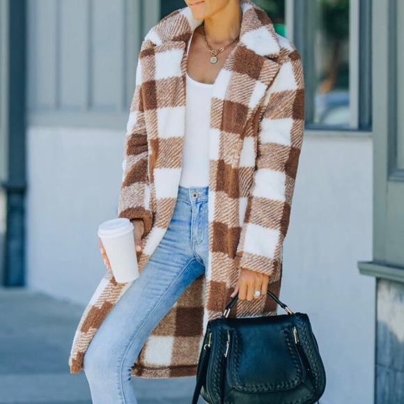 FLASH SALE! Buffalo Plaid Sherpa Flannel Trench Coat - Picture 3 of 9